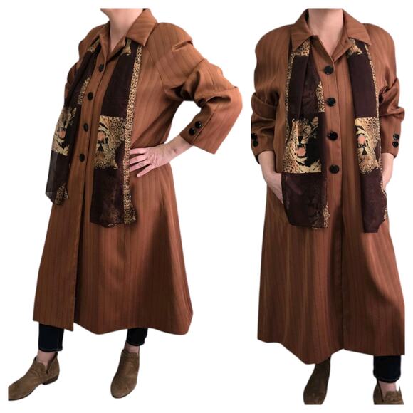 VTG Lily & Taylor Midi Coat 12 Brown Long Sleeve Pockets Button Front Oversized - Picture 16 of 16